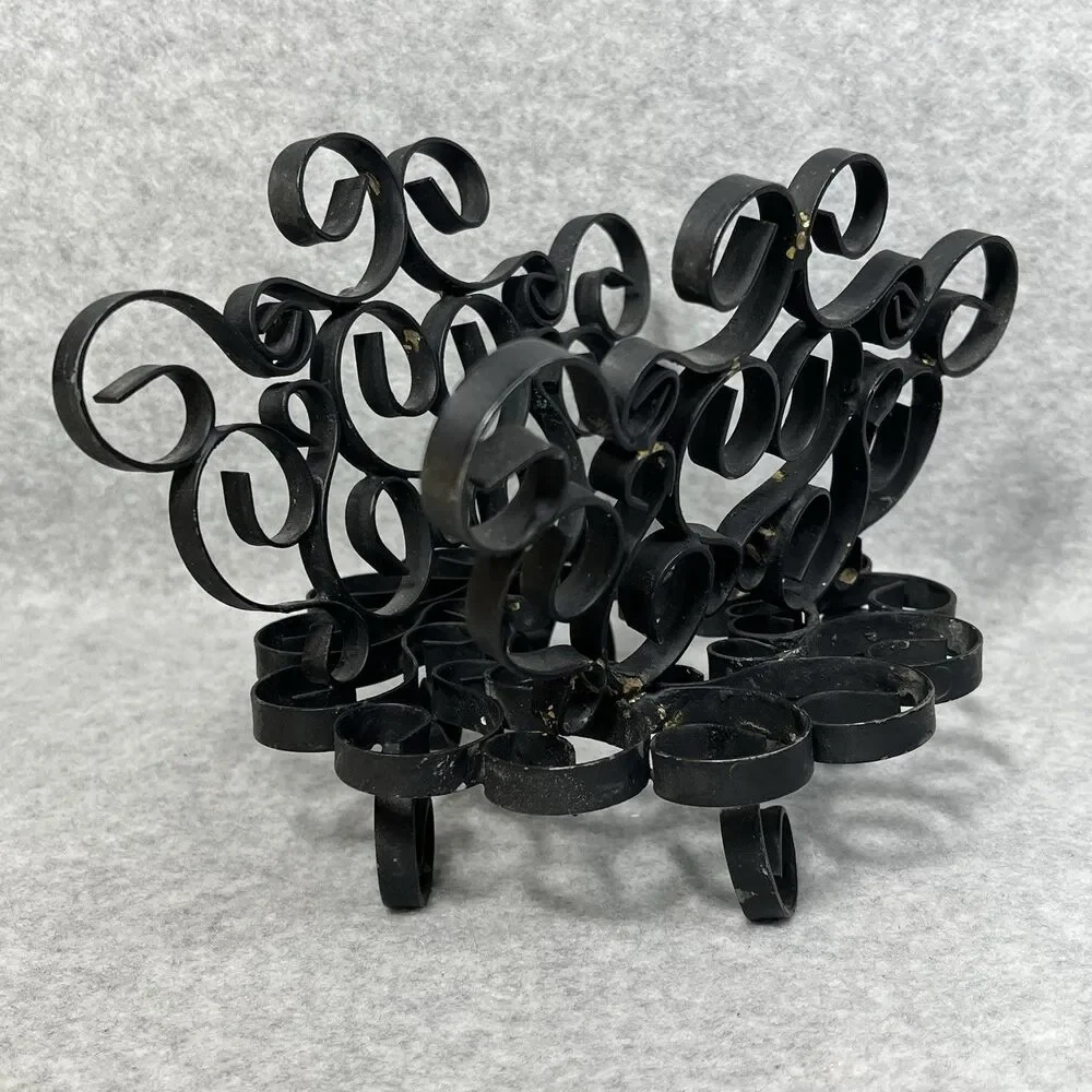 Vintage Black Metal Swirl Scroll‎ Napkin Letter Holder Wrought Iron ? Organizer